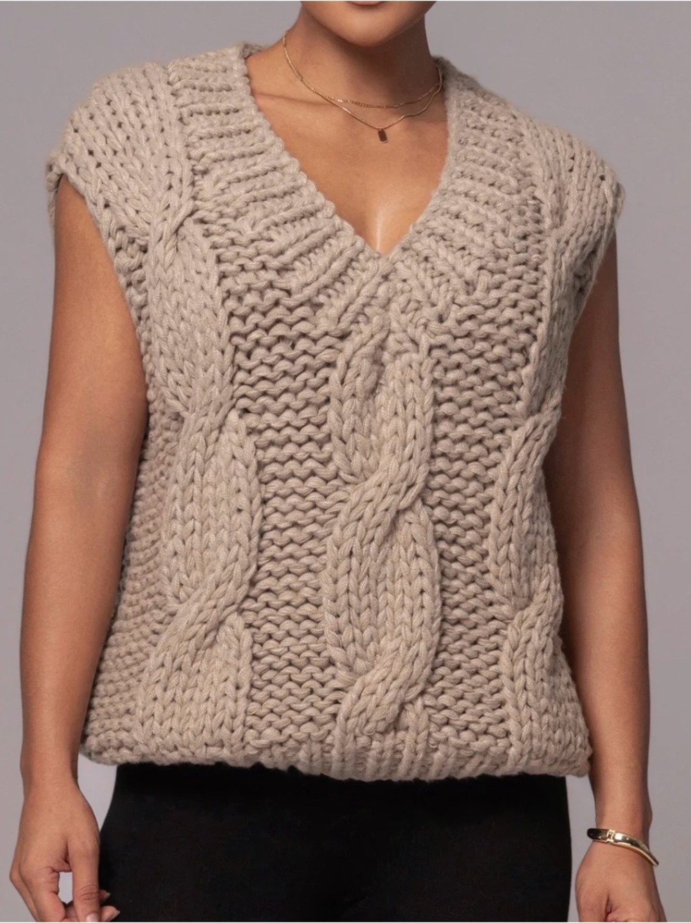 JLUXLABEL Taupe Cable Knit Vest